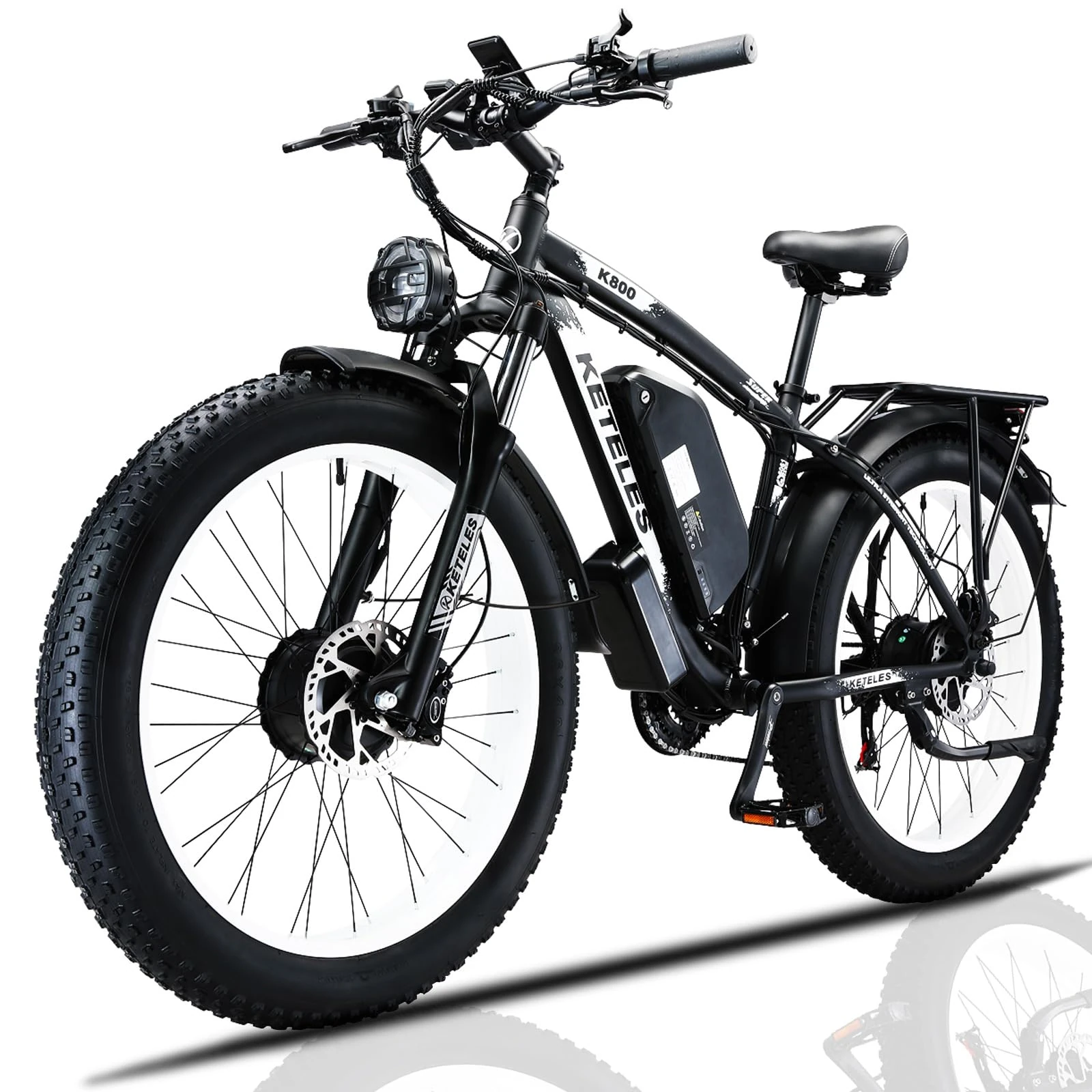 Electric Fat Tire Mountain Bike for Adults - 26" All-Terrain Anti-Slip Wheels with Removable 48V Battery & USB Charger | Quick-Release Seat, 70+ Miles Range, Includes Phone Mount