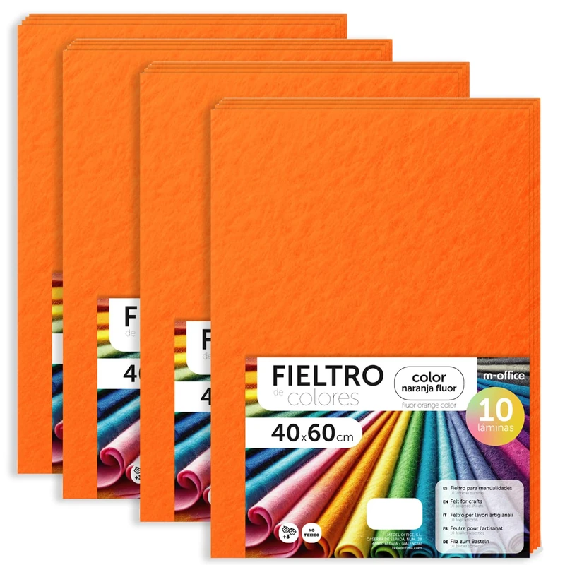 m-office Felt for Crafts, Coloured Felt, Soft and Flexible, Sewing Material, Patchwork Fabrics, Ideal for DIY Projects, Crafts or Decoration, 40 x 60 cm (Fluorescent Orange, 40 Pcs)