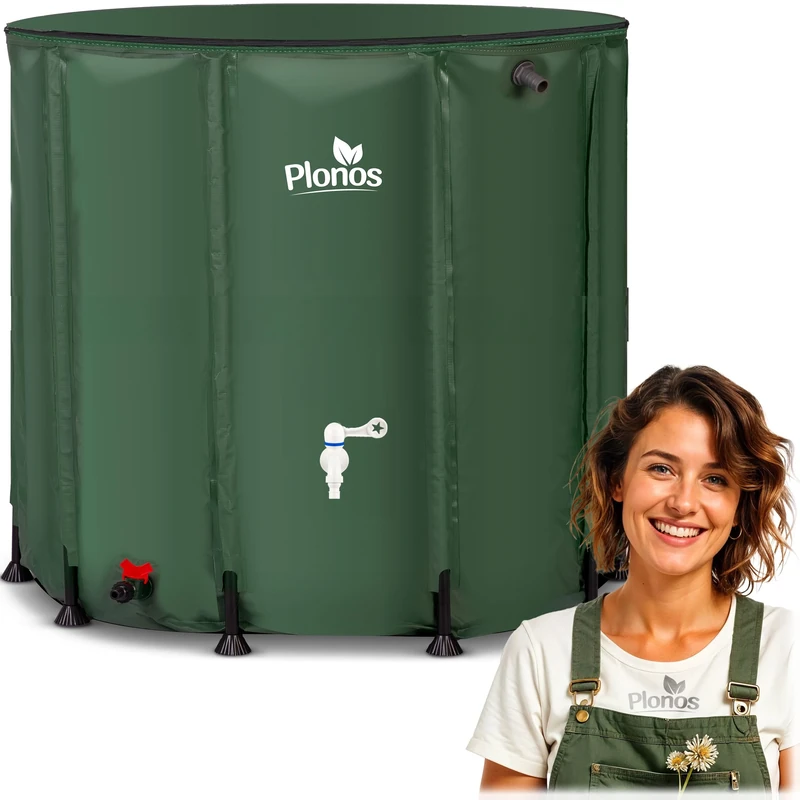 Plonos Rain Tank 1000 L Water Barrel With Drain Valve 96 x 120 cm Green