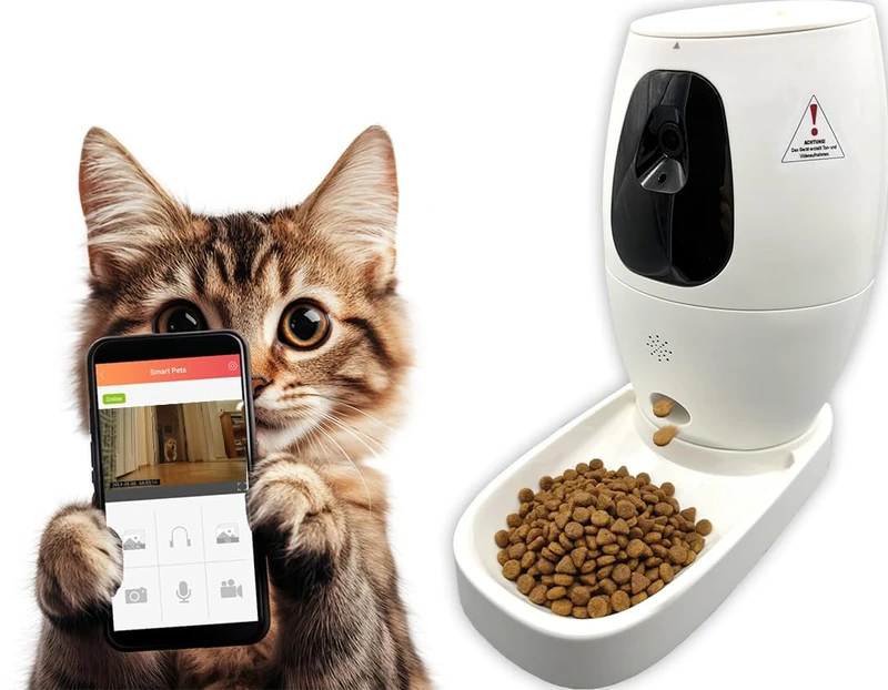 Berger + Schröter Smart Pet Feeder for Dogs and Cats, Smart Feeding Station and Camera for Pets 720P HD Video, Wireless Remote Monitoring, Feeding and Treats