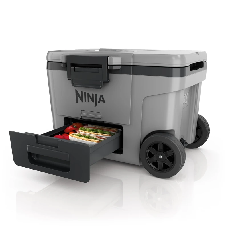 Ninja FrostVault Heavy-Duty Insulated Cool Box, Wheeled Premium Cooler with Dry Zone Integrated Fridge-Temp Dry Storage Drawer, Keeps Ice for Days, Fits up to 68 Cans, Slate Grey, FB245EUGY