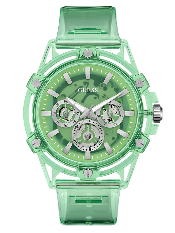 Guess King GW0806G6 Men's Quartz Analogue Plastic Watch 48mm Green Silicone Strap 1 Bar Green Dial Date Luminous Hands