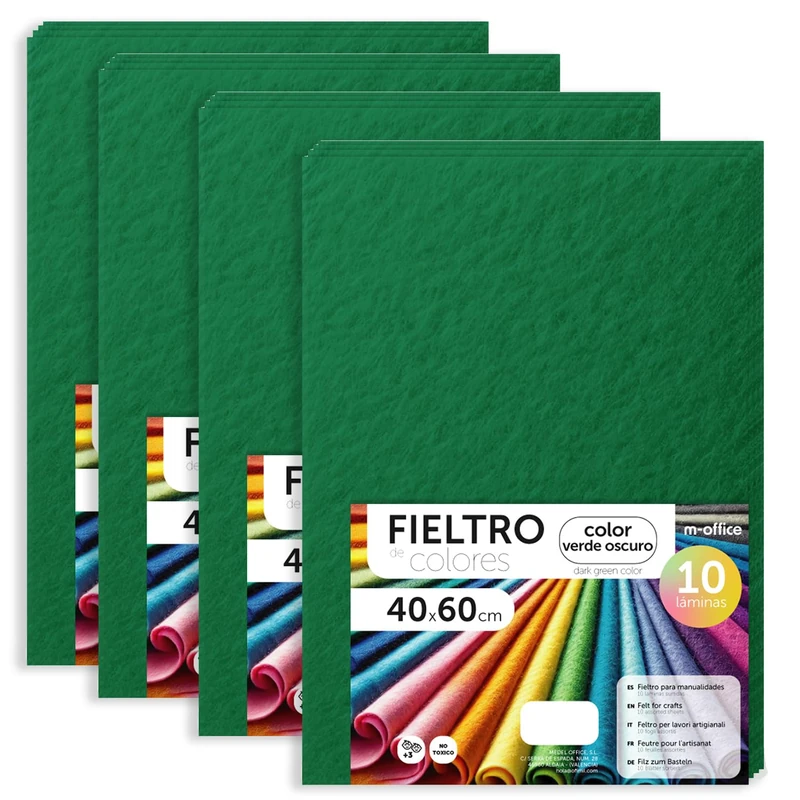 m-office Felt for Crafts, Coloured Felt, Soft and Flexible, Sewing Material, Patchwork Fabrics, Ideal for DIY Projects, Crafts or Decoration, 40 x 60 cm (Dark Green, 40 Pcs)