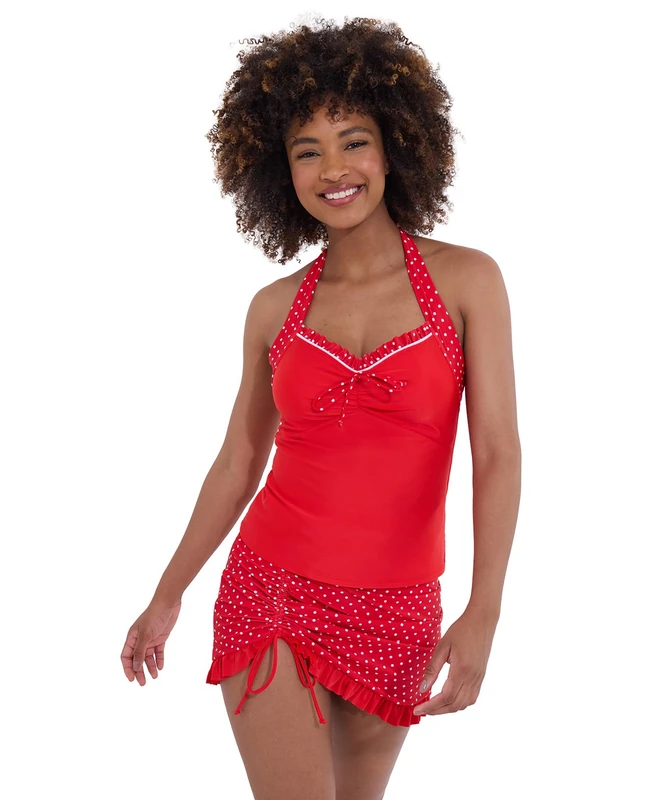 Joe Browns Women's Fashion Retro Polka Dot Frilly Ruched Swim Skirt, Red, UK 12 - Image 1