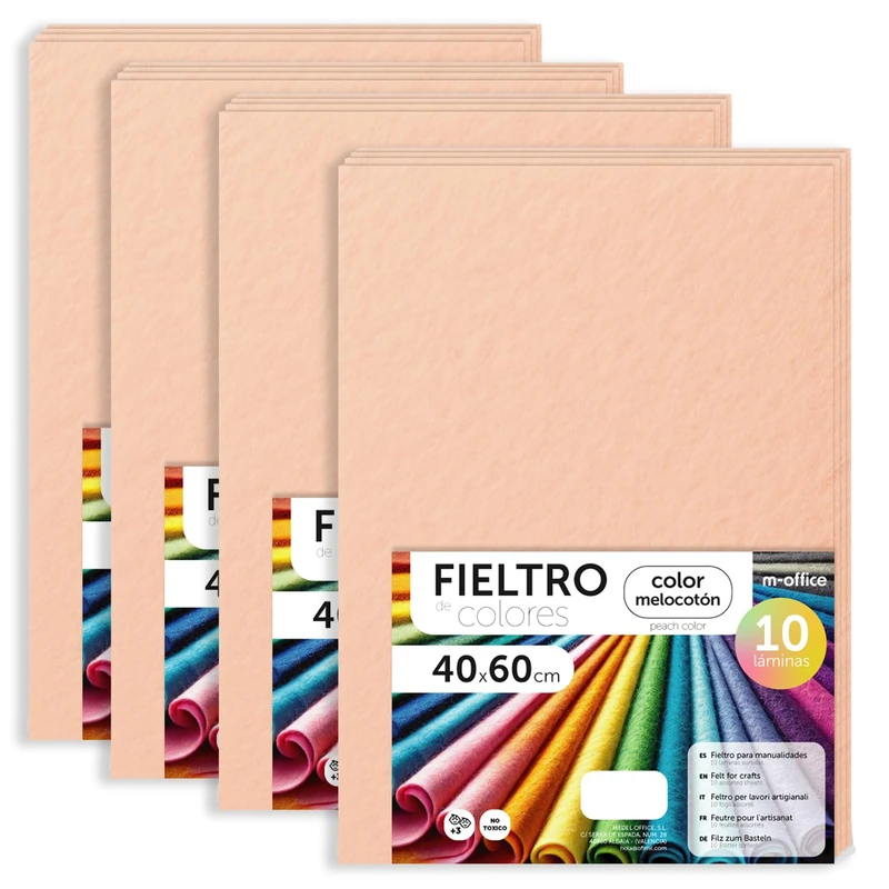 m-office Felt for Crafts, Coloured Felt, Soft and Flexible, Sewing Material, Patchwork Fabrics, Ideal for DIY Projects, Crafts or Decoration, 40 x 60 cm (Peach, 40 Pcs)