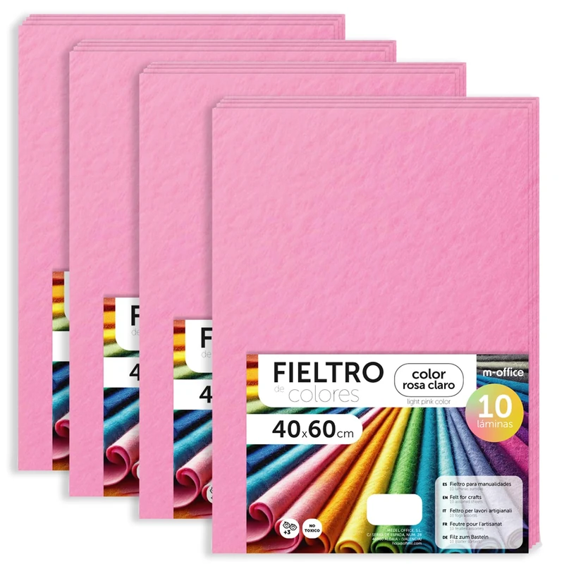 m-office Felt for Crafts, Coloured Felt, Soft and Flexible, Sewing Material, Patchwork Fabrics, Ideal for DIY Projects, Crafts or Decoration, 40 x 60 cm (Light Pink, 40 Pcs)