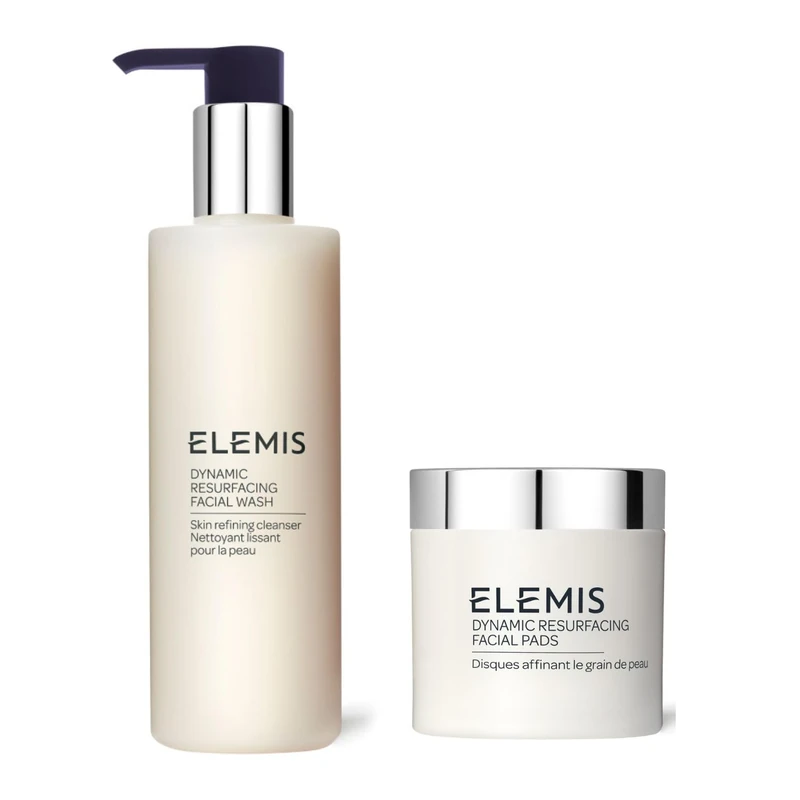 ELEMIS Dynamic Resurfacing Facial Wash 200ml & Dynamic Resurfacing Facial Pads 60 Pack Smooth & Glow Duo