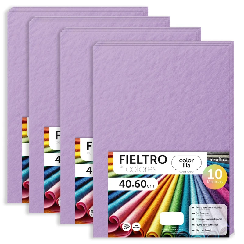 m-office Felt for Crafts, Coloured Felt, Soft and Flexible, Sewing Material, Patchwork Fabrics, Ideal for DIY Projects, Crafts or Decoration, 40 x 60 cm (Lilac, 40 Pcs)