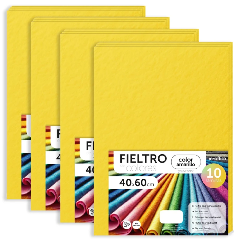 m-office Felt for Crafts, Coloured Felt, Soft and Flexible, Sewing Material, Patchwork Fabrics, Ideal for DIY Projects, Crafts or Decoration, 40 x 60 cm (Yellow, 40 Pcs)