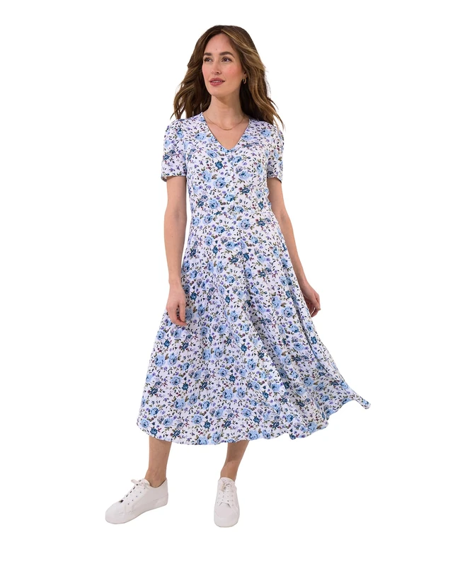 Joe Browns Women's Button Through Floral V-Neck Dress, White, 16