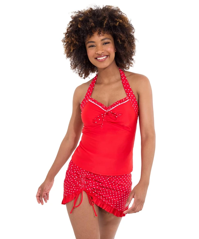 Joe Browns Women's Fashion Retro Polka Dot Halterneck Tankini Top, Red, UK 14