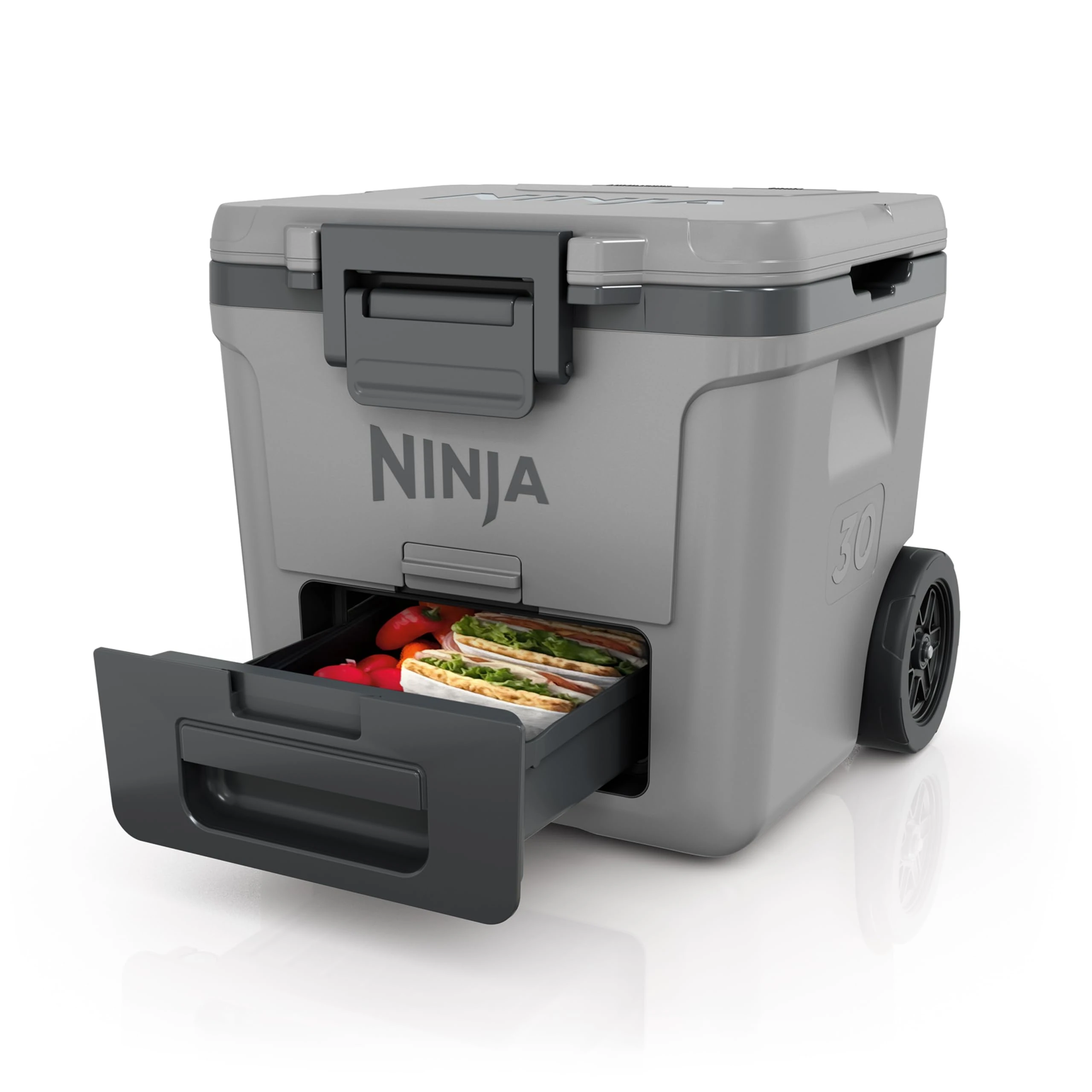 Ninja FrostVault Heavy-Duty Insulated Cool Box, Wheeled Premium Cooler with Dry Zone Integrated Fridge-Temp Dry Storage Drawer, Keeps Ice for Days, Fits up to 48 Cans, Slate Grey, FB230EUGY