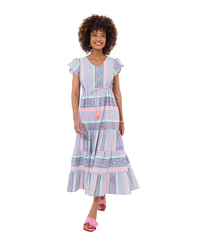 Joe Browns Women's Geo Print V-Neck Maxi Dress, Blue, 14 UK (Petite)