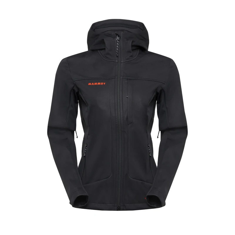 Mammut Ultimate VIII SO Hooded Jacket Women 25 Years | Outdoor Softshell Clothing for Hiking | Black, XS