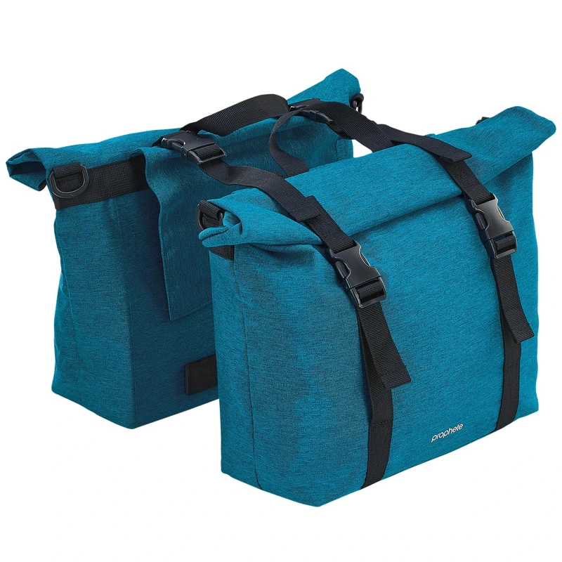Prophete Double Pannier Bag for Pannier Rack, 2 x 10 litres, Water-Repellent, Green/Blue, 29.5 x 26 cm