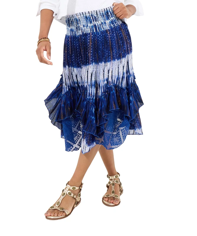 Joe Browns Women's Fashion Summery Tie-Dye Knee-Length Skirt, Regular Fit, Blue, UK 12