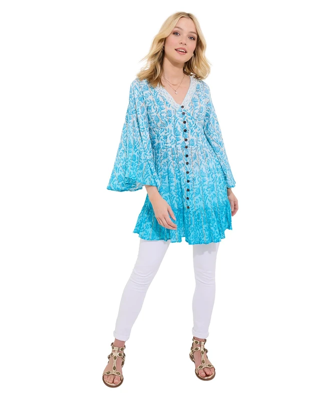 Joe Browns Women's Fashion Ombre Button-Down Boho Blouse, Regular Fit, Blue, UK 16
