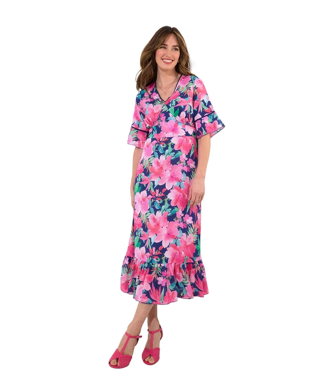 Joe Browns Women's Wide Sleeve Floral Printed Dress, Navy, 12