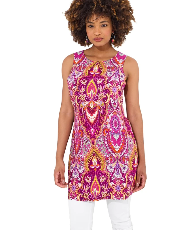 Joe Browns Women's Fashion Reversible Statement Print Sleeveless Tunic, Regular Fit, Pink, UK 18