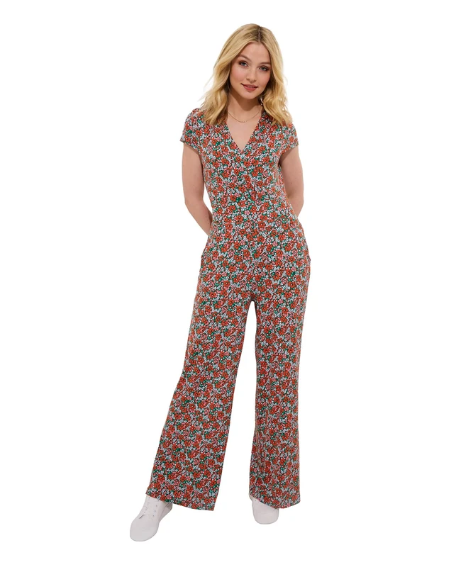 Joe Browns Women's Floral V-Neck Jersey Pocket Jumpsuit, Multi, 10