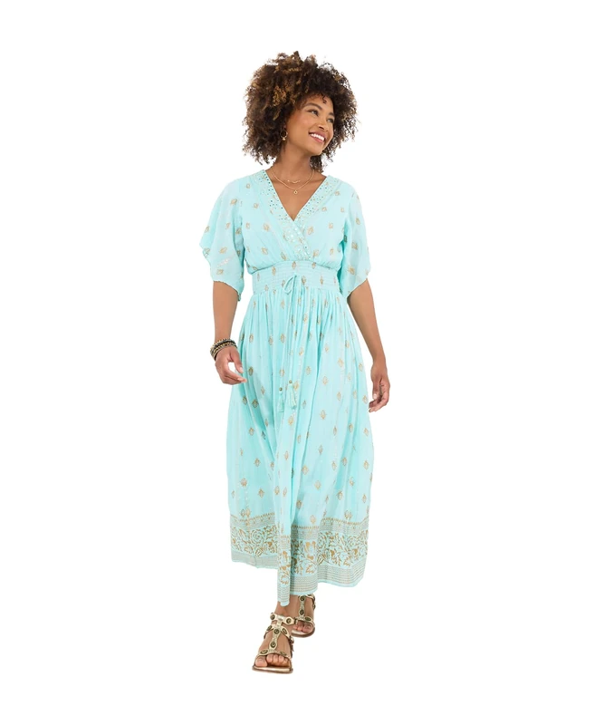 Joe Browns Women's Fashion Embellished Boho Border Trim Maxi Dress, Regular Fit, Green, UK 16