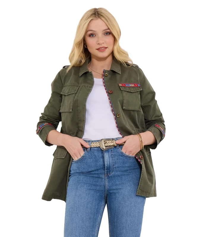 Joe Browns Women's Embroidered Oversized Khaki Jacket, 14