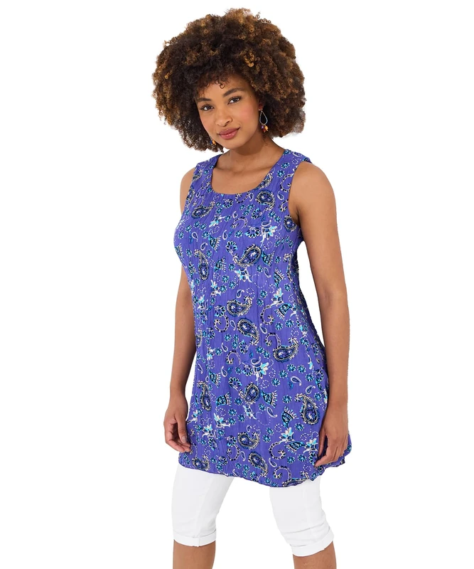Joe Browns Women's Reversible Paisley and Geo Crinkle Tunic Shirt, Blue, 14
