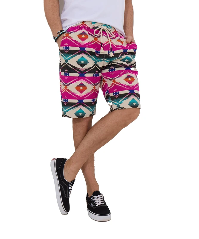 Joe Browns Men's Bold Aztec Print Drawerstring Shorts Casual, Multi, 30