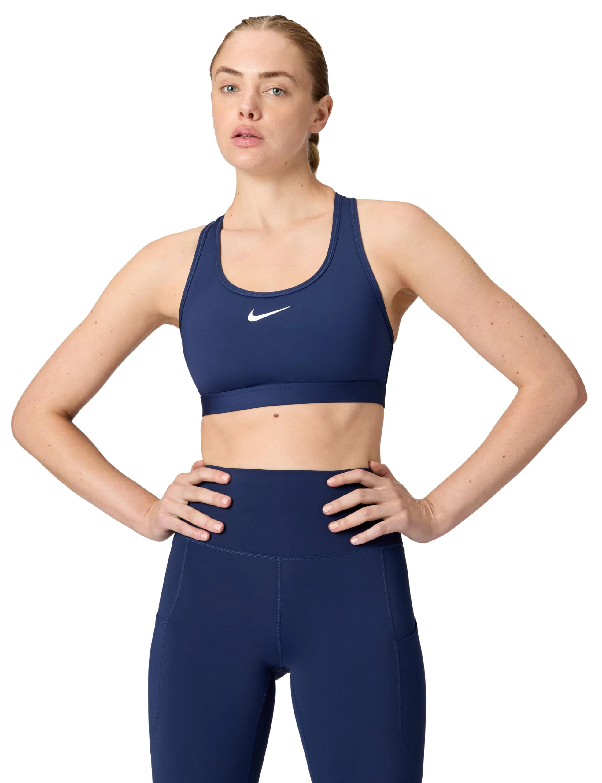 Nike Women W Nk Swsh Med SPT Bra, Midnight Navy/White, M