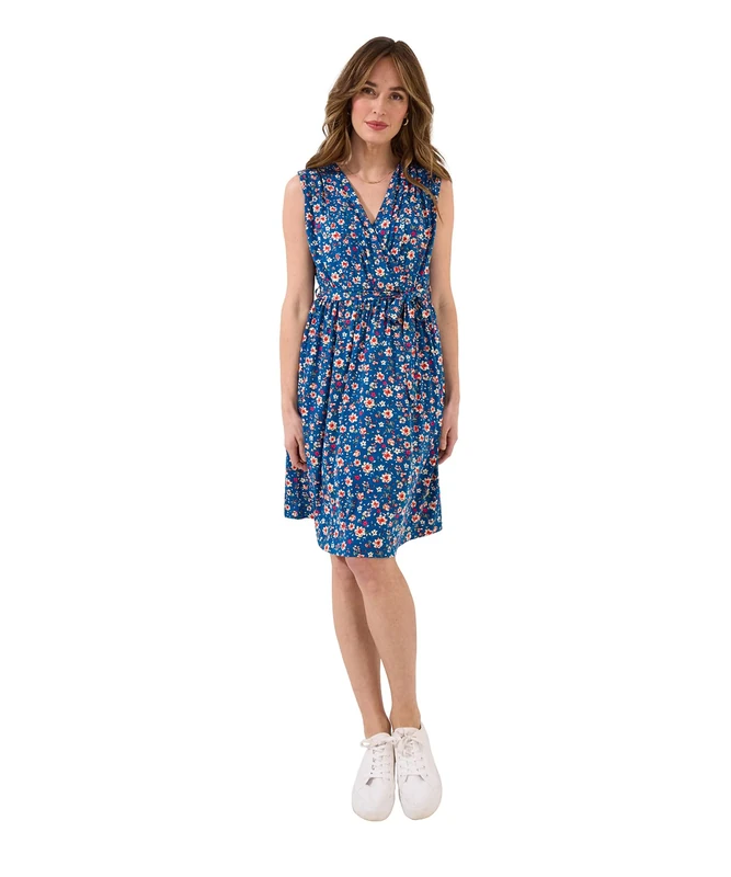 Joe Browns Women's Fashion Floral V-Neck Sleeveless Jersey Dress, Regular Fit, Blue, UK 14