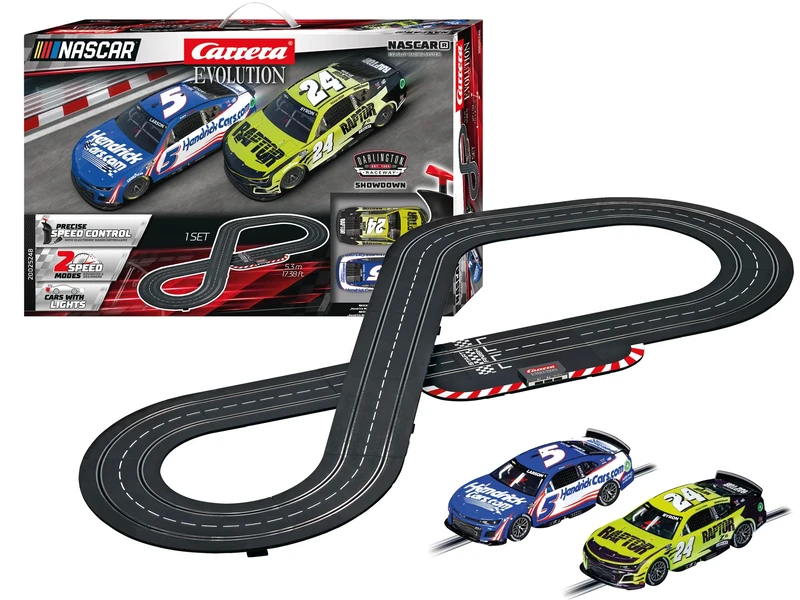 Carrera Evolution 20025248UK NASCAR Darlington Showdown Slot Car Racing Track for Children from 8 Years and Adults With UK Plug,1:32 Scale, 5.3 Metres, Chevrolte Camara Next Gen ZL1 Cars