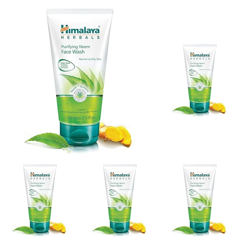 Himalaya Herbals Purifying Neem Face Wash Gel | Natural Moisturising Facial Cleanser with Goodness of Neem and Turmeric |Soap-Free Herbal Formulation -150ml (Pack of 5)