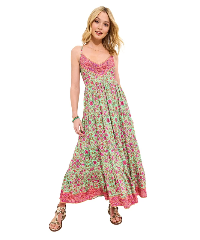 Joe Browns Women's Border Print V-Neck Strappy Maxi Dress, Multi, 16