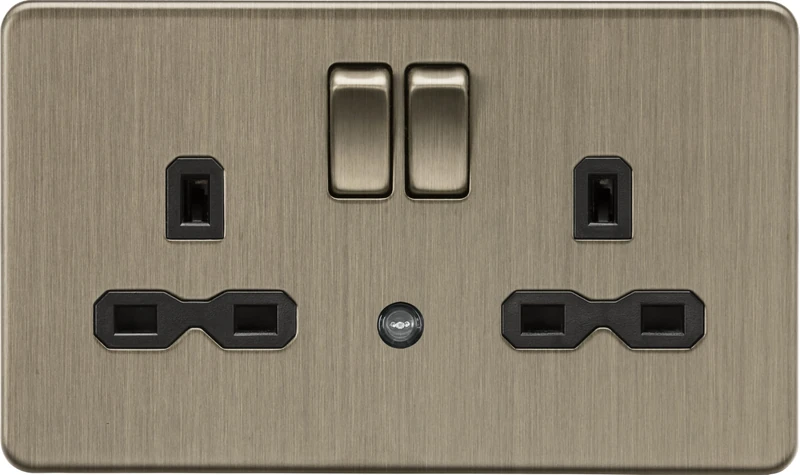 Knightsbridge 13A 2G DP switched socket with night light function - Antique Brass