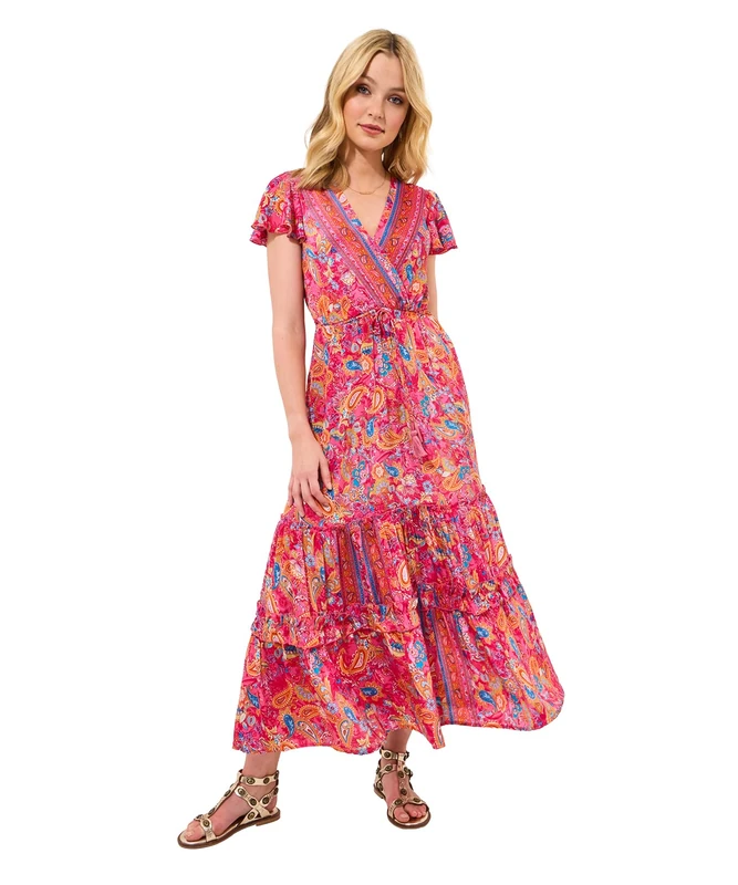 Joe Browns Women's Paisley Print V-Neck Maxi Dress, Pink, 8