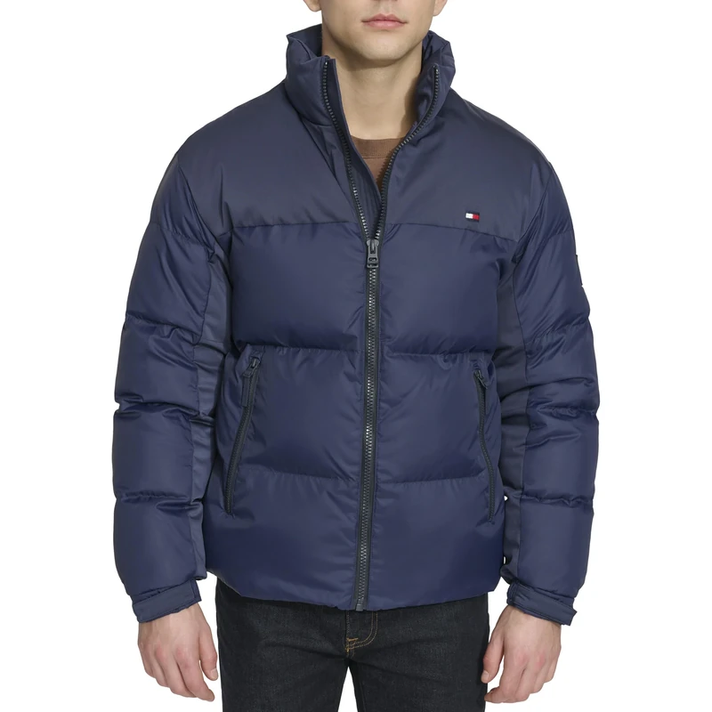 Tommy Hilfiger Men's Mixed-Media Puffer Jacket, Midnight, L