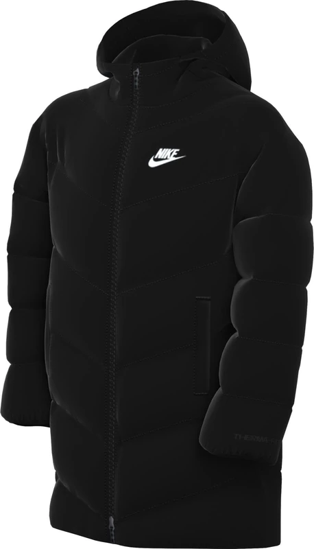 Nike Kids Tf Adp Puffer Mid Thigh Jacket, Black/White, 10/12 Years
