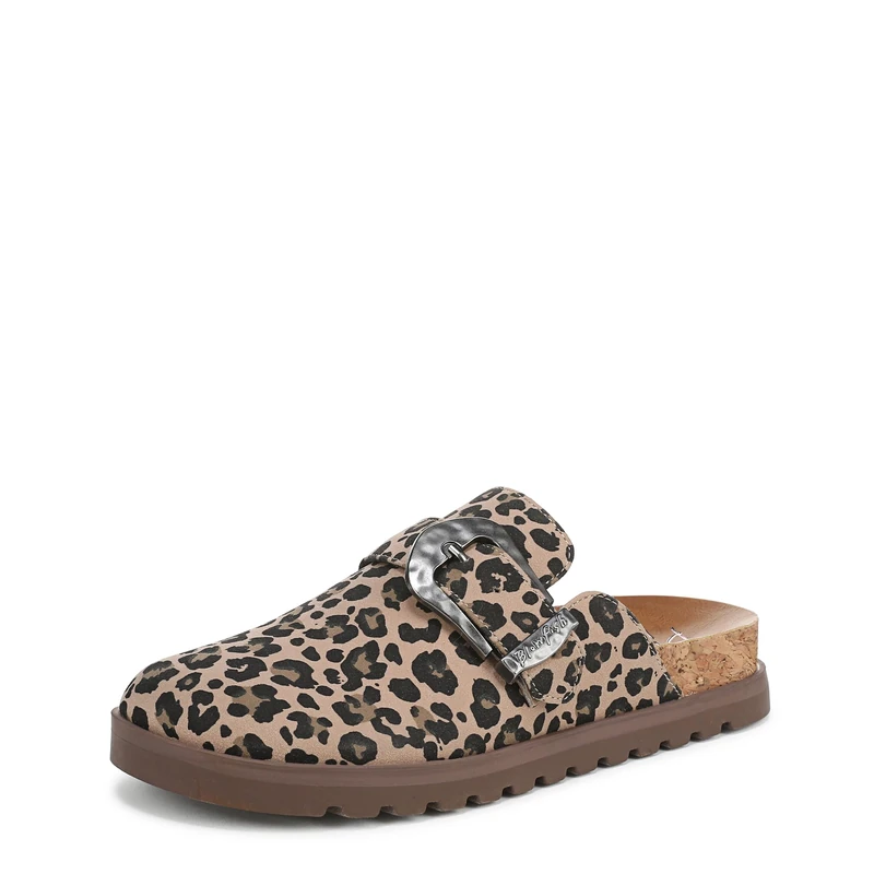 Blowfish Malibu Women's Sienna Mule Clog, Leopard Faux Suede, Medium Fit, UK 4