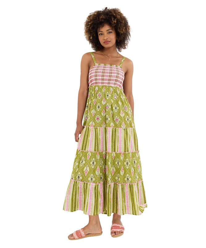 Joe Browns Women's Check Bodice Embellished Maxi Dress, Green, 14