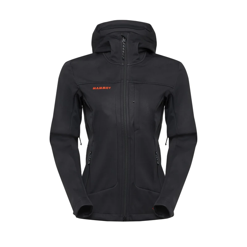 Mammut Ultimate VIII SO Hooded Jacket Women 25 Years | Outdoor Softshell Clothing for Hiking | Black, XL