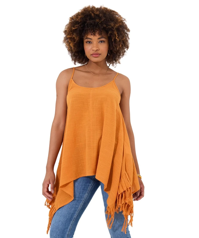 Joe Browns Women's Tassel Trim Handkerchief Hem Strappy Tunic Top Shirt, Yellow, 16 - Image 1