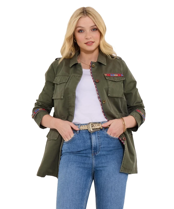 Joe Browns Women's Embroidered Oversized Khaki Jacket, 8