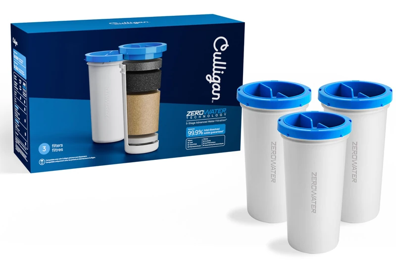 Culligan with ZeroWater Technology Replacement Filter 3-Pack, 5-Stage Advanced Water Filter – IAPMO Certified to Reduce Lead, Total PFAS (Forever Chemicals), Mercury, Fluoride, and Chlorine