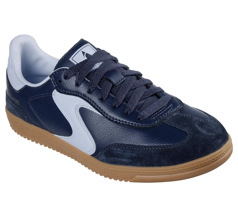 Skechers Women's Hotshot Kickoff Sneaker, Navy Duraleather/Leather/Light Blue Trim, 8 UK