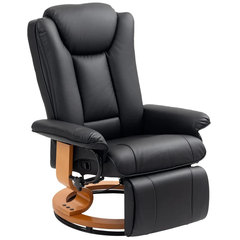 HOMCOM Manual Recliner Chair with Footrest, Upholstered Reclining Armchair with Adjustable Backrest and Steel Frame, PU Leather Swivel Chair for Living Room, Bedroom, Black