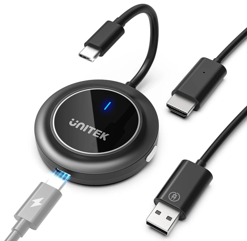 Unitek Type C Wireless HDMI Display Adapter with PD - HD 1080P@60Hz Miracast Dongle Screen Mirroring Video & Audio Receiver 30M for TV or Monitor from MacOS iOS Android Windows