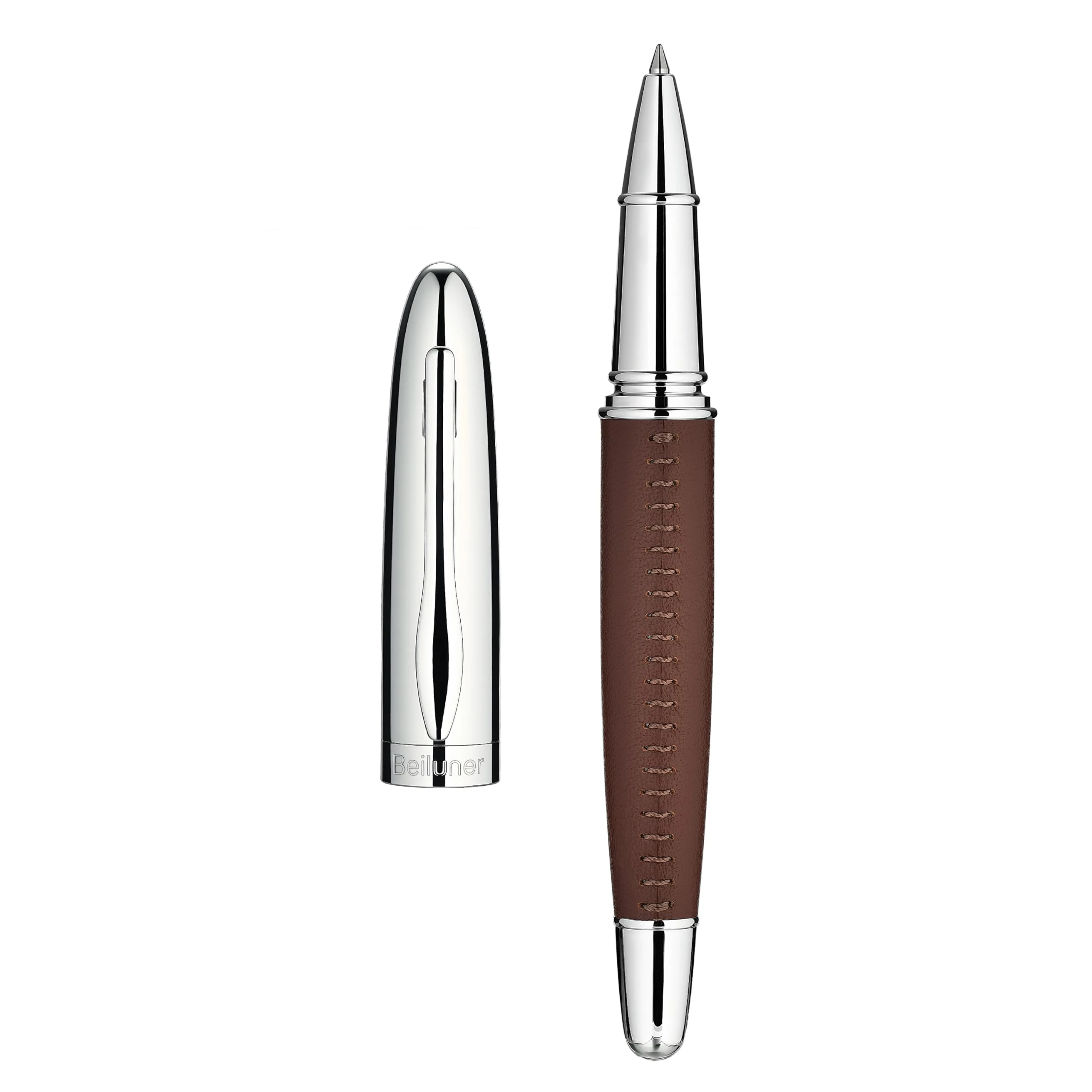 BEILUNER 318 Luxury Leather Pen, Hand-Stitched Premium Leather, Chrome-Plated Finish, Schmidt Ink Refill, Fancy Rollerball Pen Gift Set for Men & Women, Executive Writing, Nice Designer pen