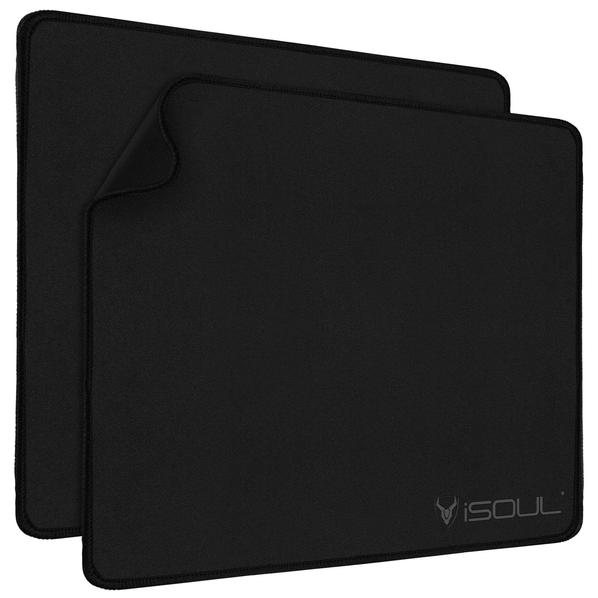 iSOUL Mouse Pad, Mice Pad with Non-Slip Rubber Base, 2 Pack Mouse Mats for Computers Durable Stitched Edges, [28mm x 22m] Neoprene Smooth Surface for Laser and Optical Mouse Mat, Black