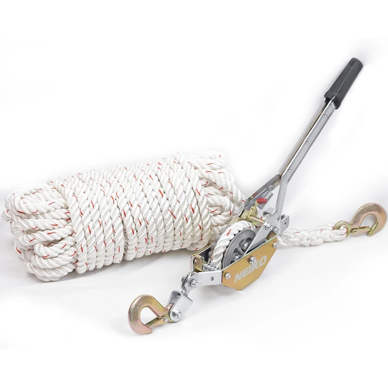 NEIKO 02250A Rope Puller 3/4 Ton (1.5 lbs) Towing Capacity 98' 2 Hooks Heavy Duty Power Cable Dual Gear Tool Hand Winch Cable Car Hoist Winch Puller Recovery Gear