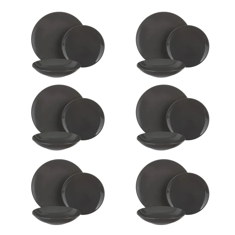 18-Piece Dark Grey Terracotta Plates Style